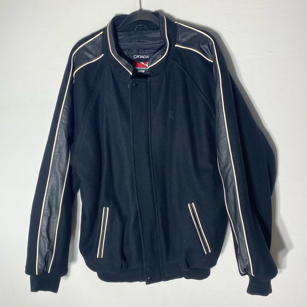 Vintage Canada Sportswear Black Bomber Jacket W Leather Accents 3XL